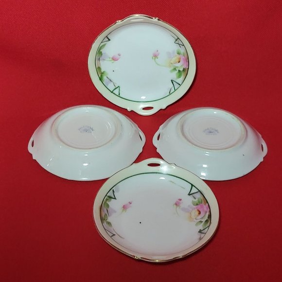 Vintage Nippon Hand Painted Miniature Plates Butter Dish Set of 4 - Picture 9 of 13